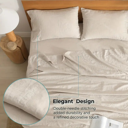 100% Linen Washed Sheet Set | Soft, Comfortable & Breathable with 16in Deep Pocket Fitted Sheet - Multiple Colors Available