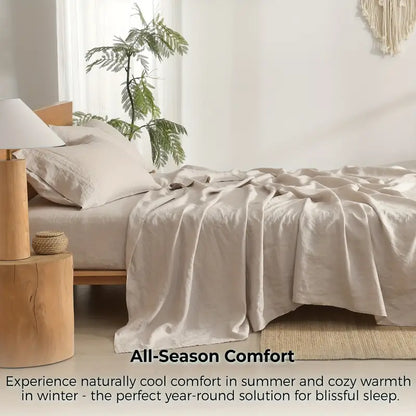 100% Linen Washed Sheet Set | Soft, Comfortable & Breathable with 16in Deep Pocket Fitted Sheet - Multiple Colors Available