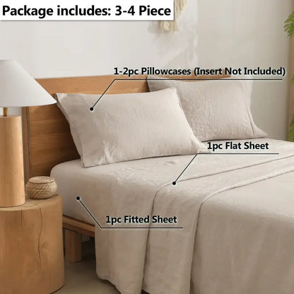 100% Linen Washed Sheet Set | Soft, Comfortable & Breathable with 16in Deep Pocket Fitted Sheet - Multiple Colors Available