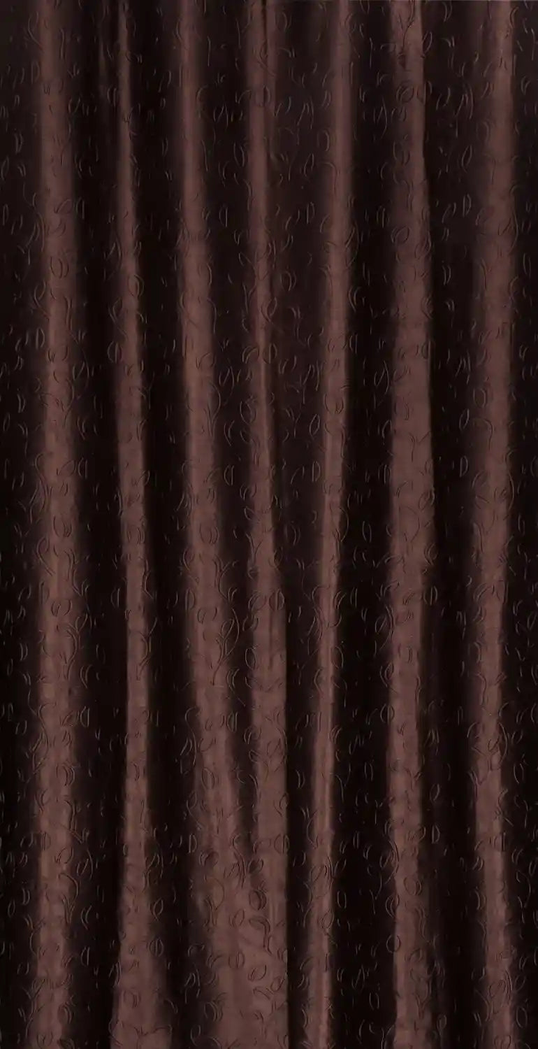 Brown Leaflet Polyester Curtains (Set of 3)