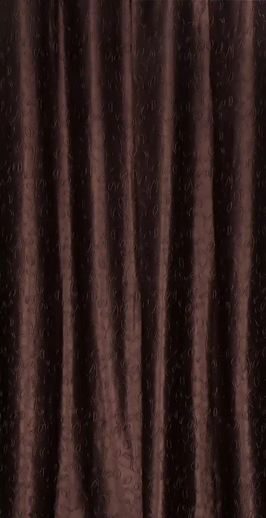 Brown Leaflet Polyester Curtains (Set of 3)