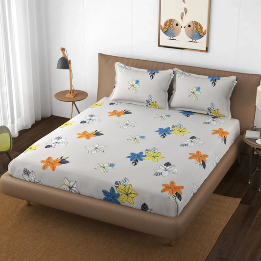 Floral Dusk - Queen/Double - Fitted Bedsheet (76×72 inches)