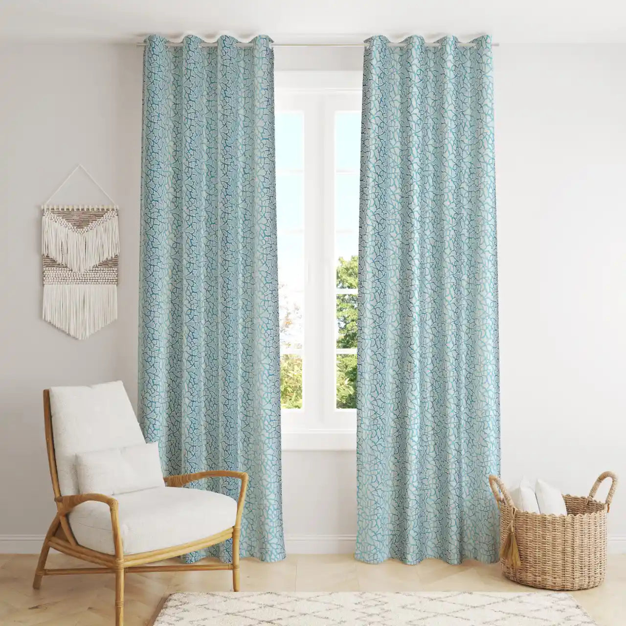 Freesia - Aqua Curtains (Set of 2)