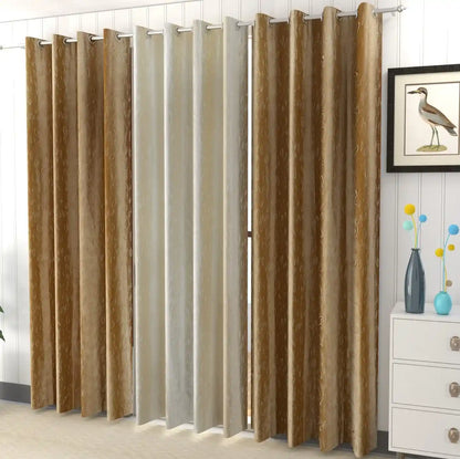 Gold Leaflet Polyester Curtains (Set of 3)