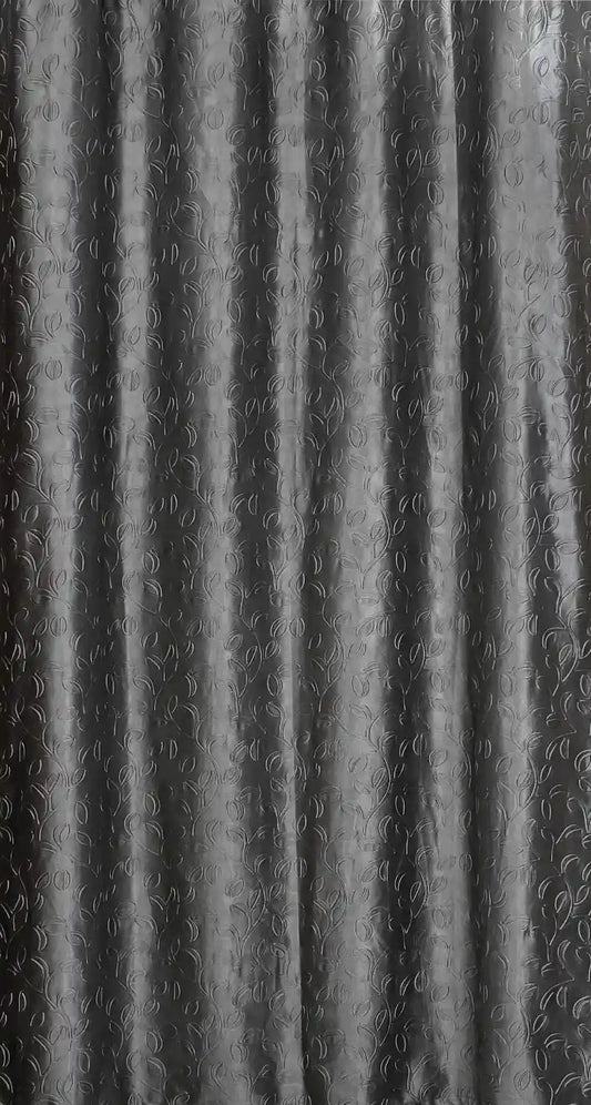 Grey Leaflet Polyester Curtains (Set of 3)