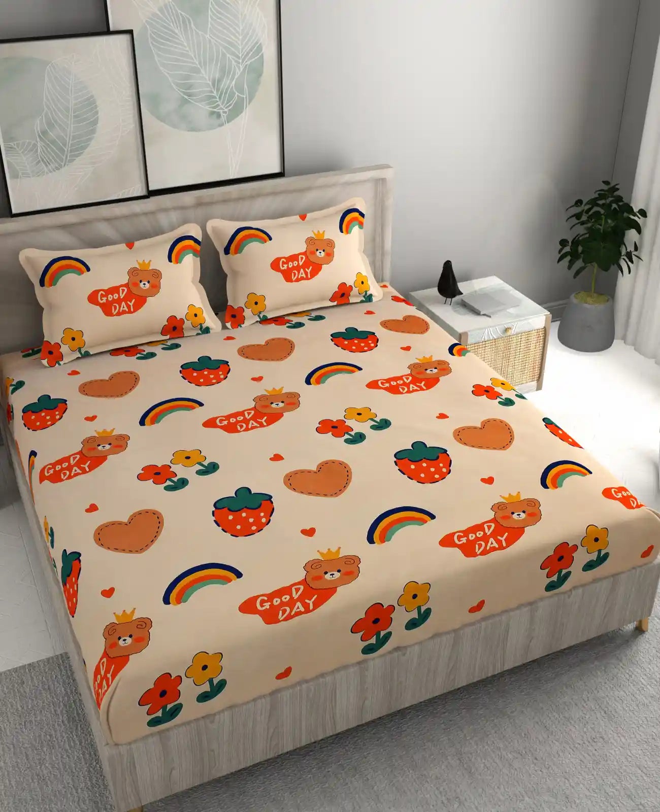 Happy Teddy - King - Fitted Bedsheet (78×72 inches)