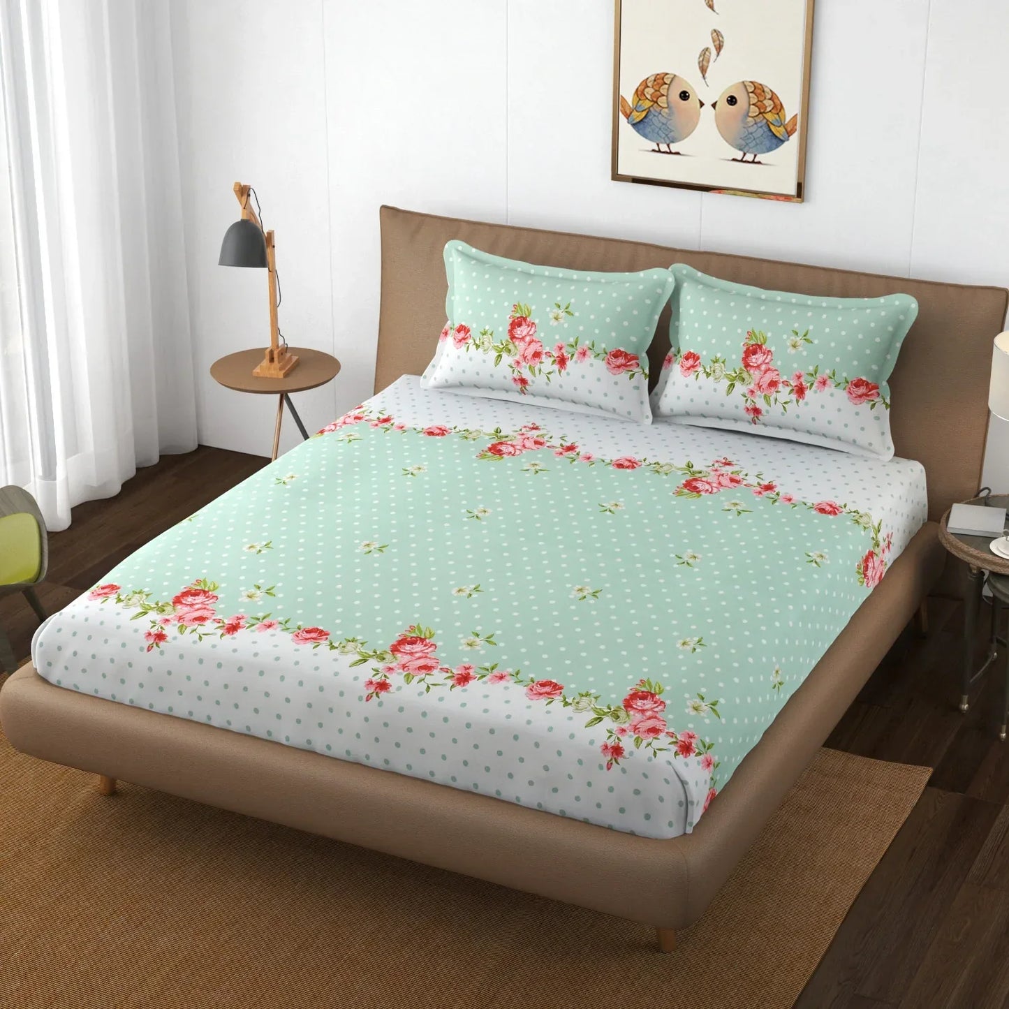 Mint Gardenia - Queen/Double - Fitted Bedsheet (76×72 inches)