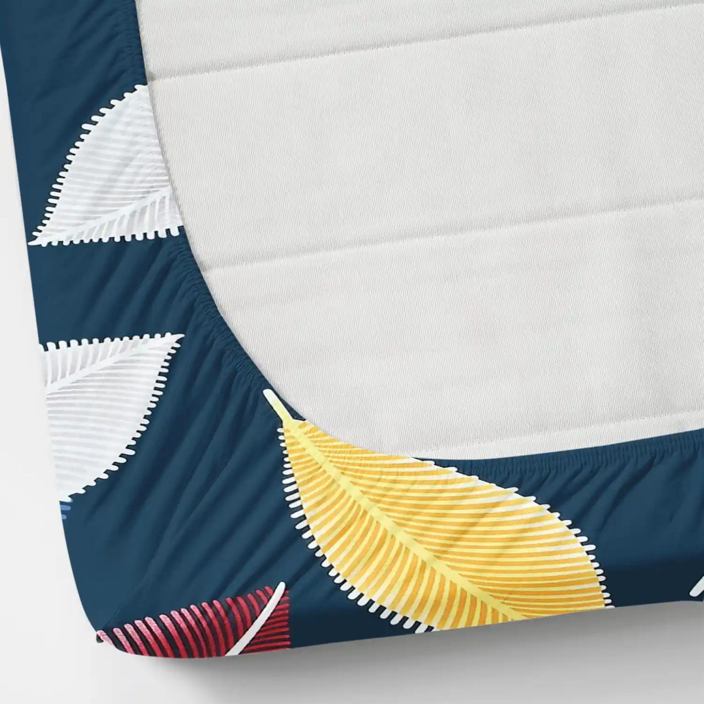 Navy Leafage - Queen/Double - Fitted Bedsheet (76×72 inches)