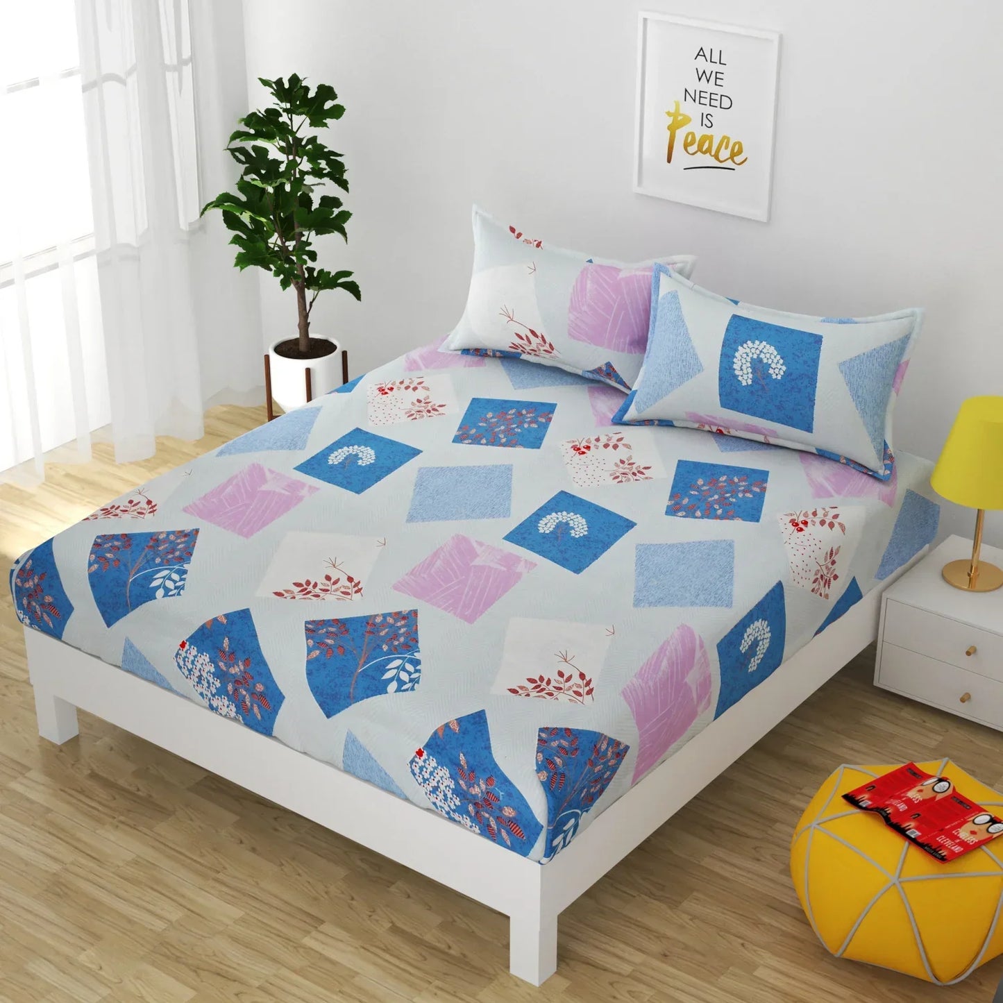 Oriental Blossom - Queen/Double - Fitted Bedsheet (76×72 inches)