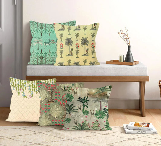 Satin Printed Cushion Covers (Set of 5) - Blissful Floral