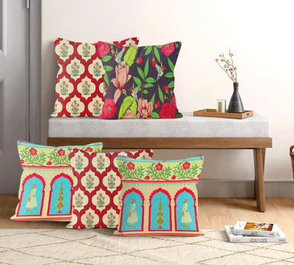 Satin Printed Cushion Covers (Set of 5) - Egyptian