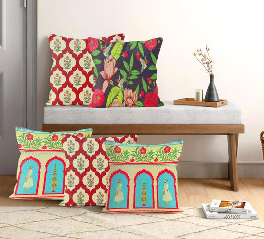 Satin Printed Cushion Covers (Set of 5) - Egyptian