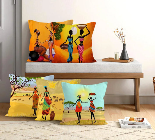 Satin Printed Cushion Covers (Set of 5) - Lady Dancing