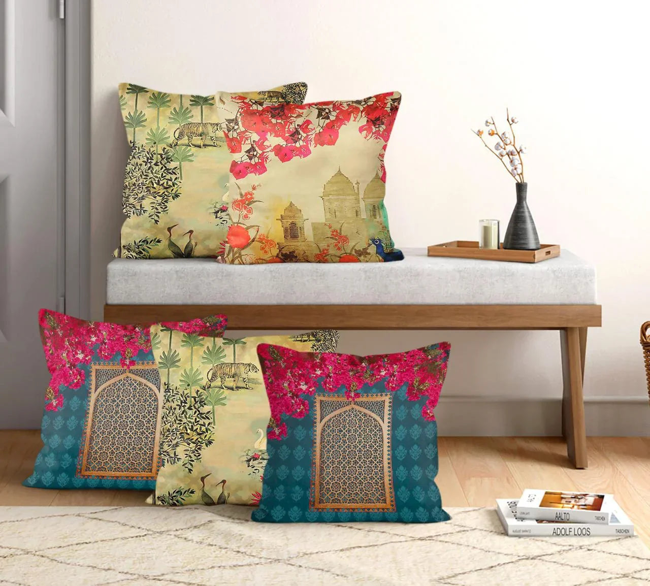 Satin Printed Cushion Covers (Set of 5) - Magical Scenery