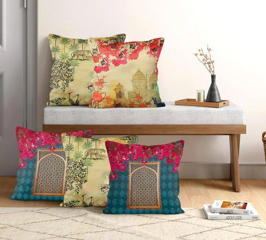 Satin Printed Cushion Covers (Set of 5) - Magical Scenery