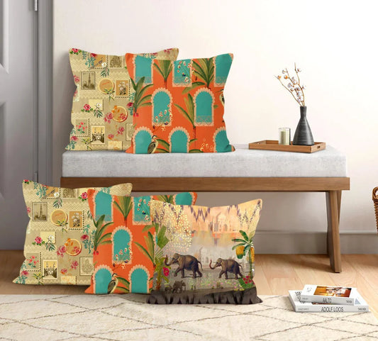 Satin Printed Cushion Covers (Set of 5) - Modern