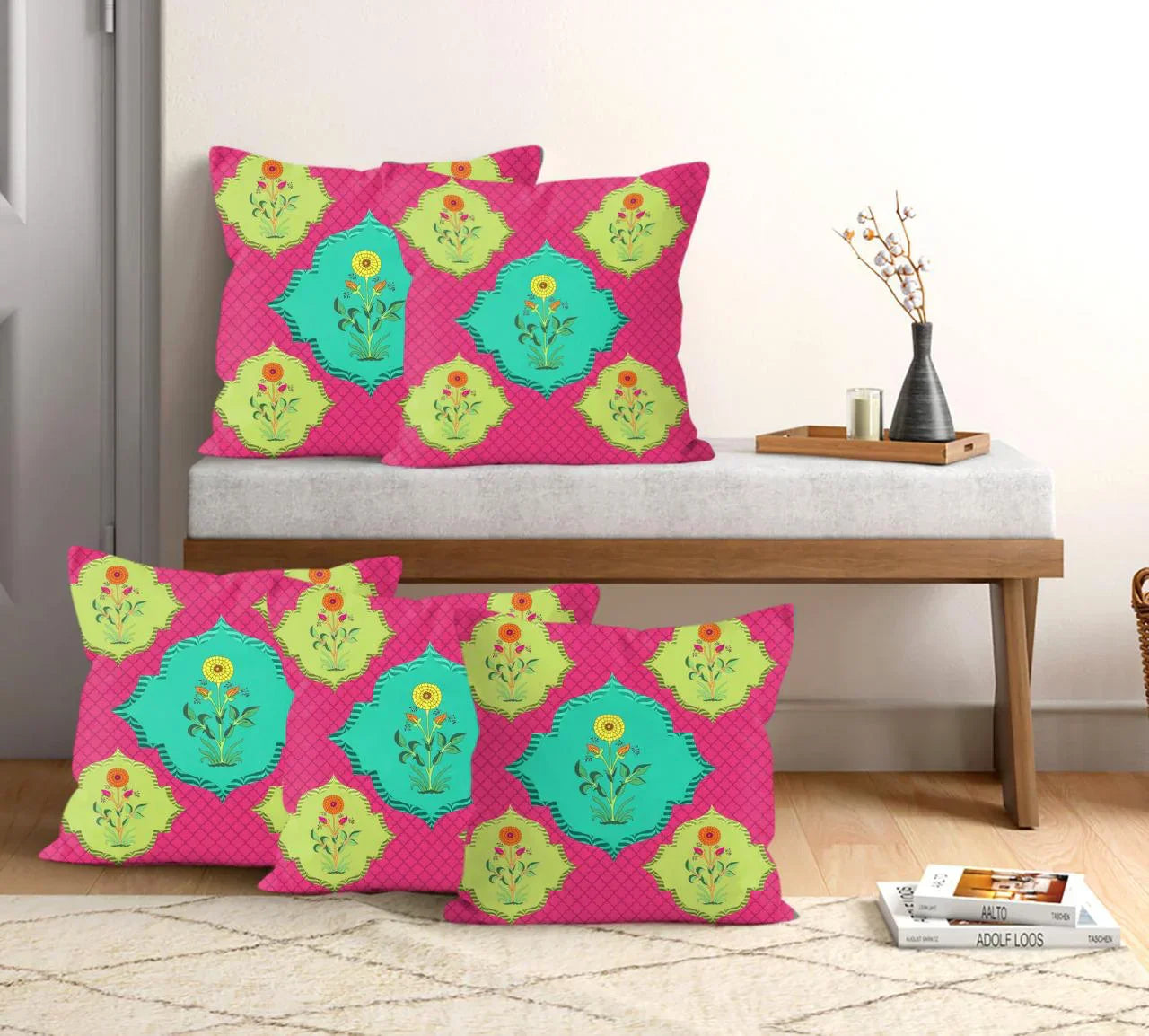 Satin Printed Cushion Covers (Set of 5) - Modern Abstract