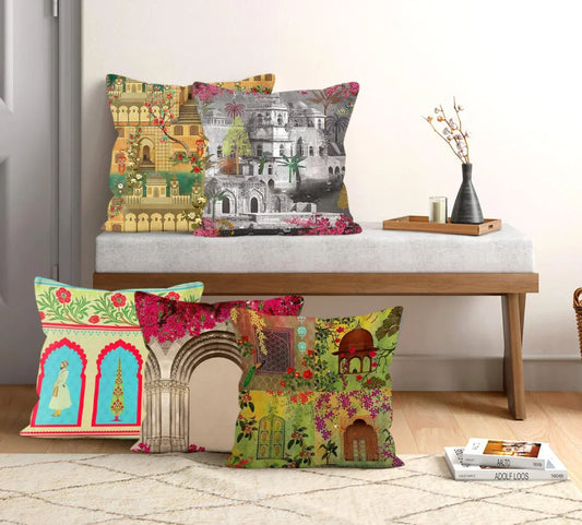 Satin Printed Cushion Covers (Set of 5) - Royal Palace