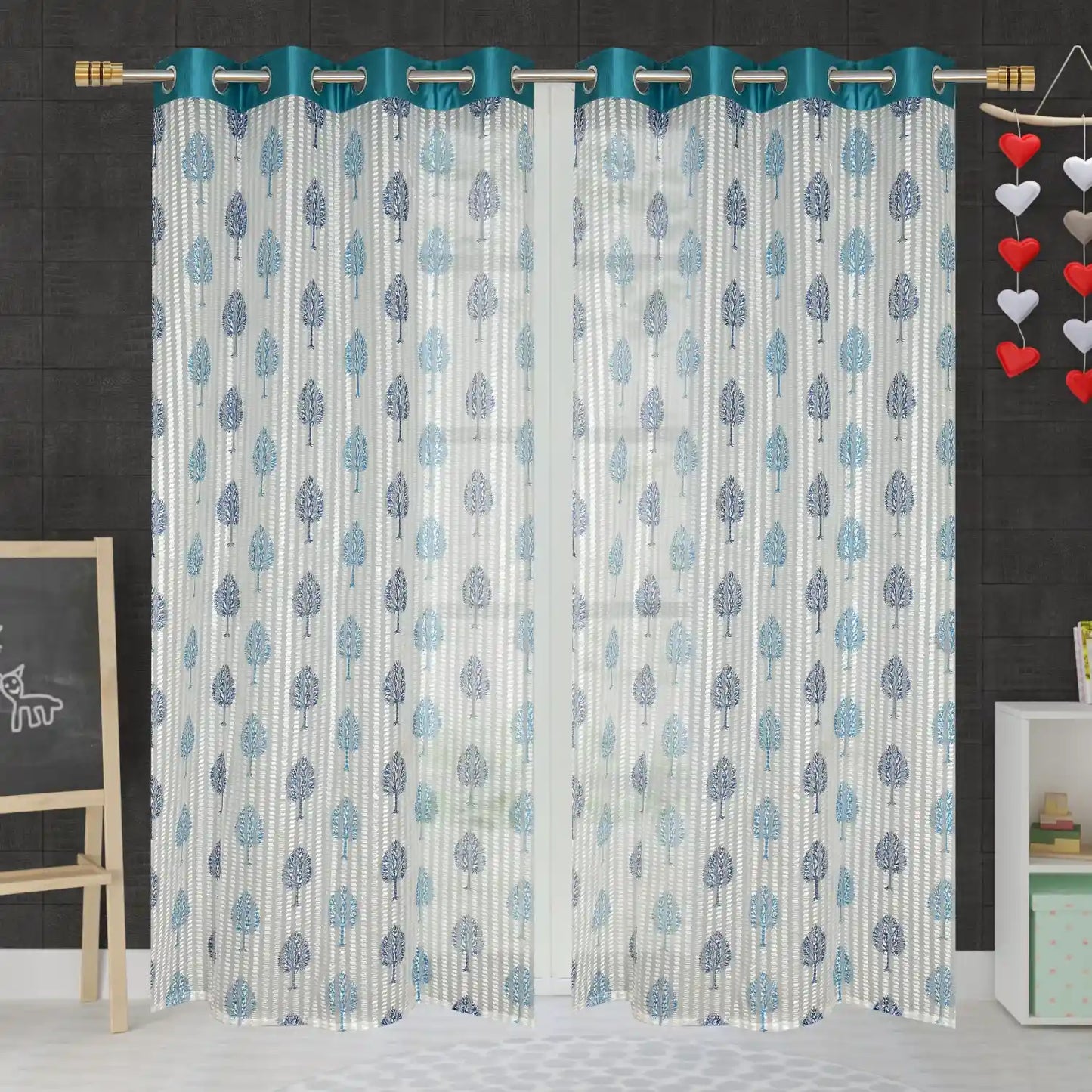Sheer Polyester Curtains - Aqua (Set of 2)