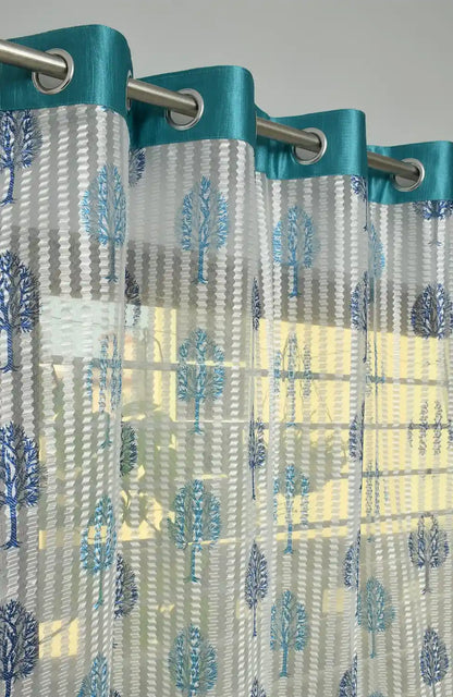 Sheer Polyester Curtains - Aqua (Set of 2)