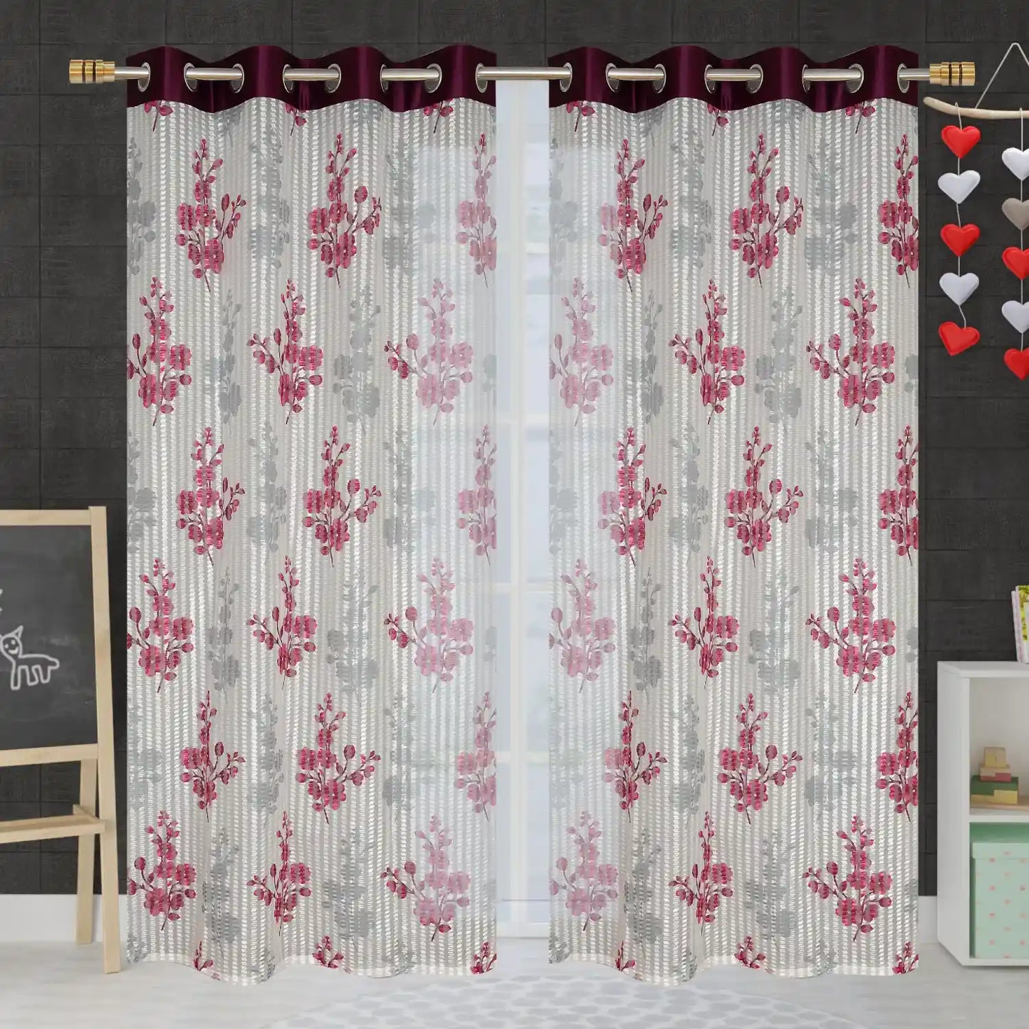 Sheer Polyester Curtains - Maroon (Set of 2)