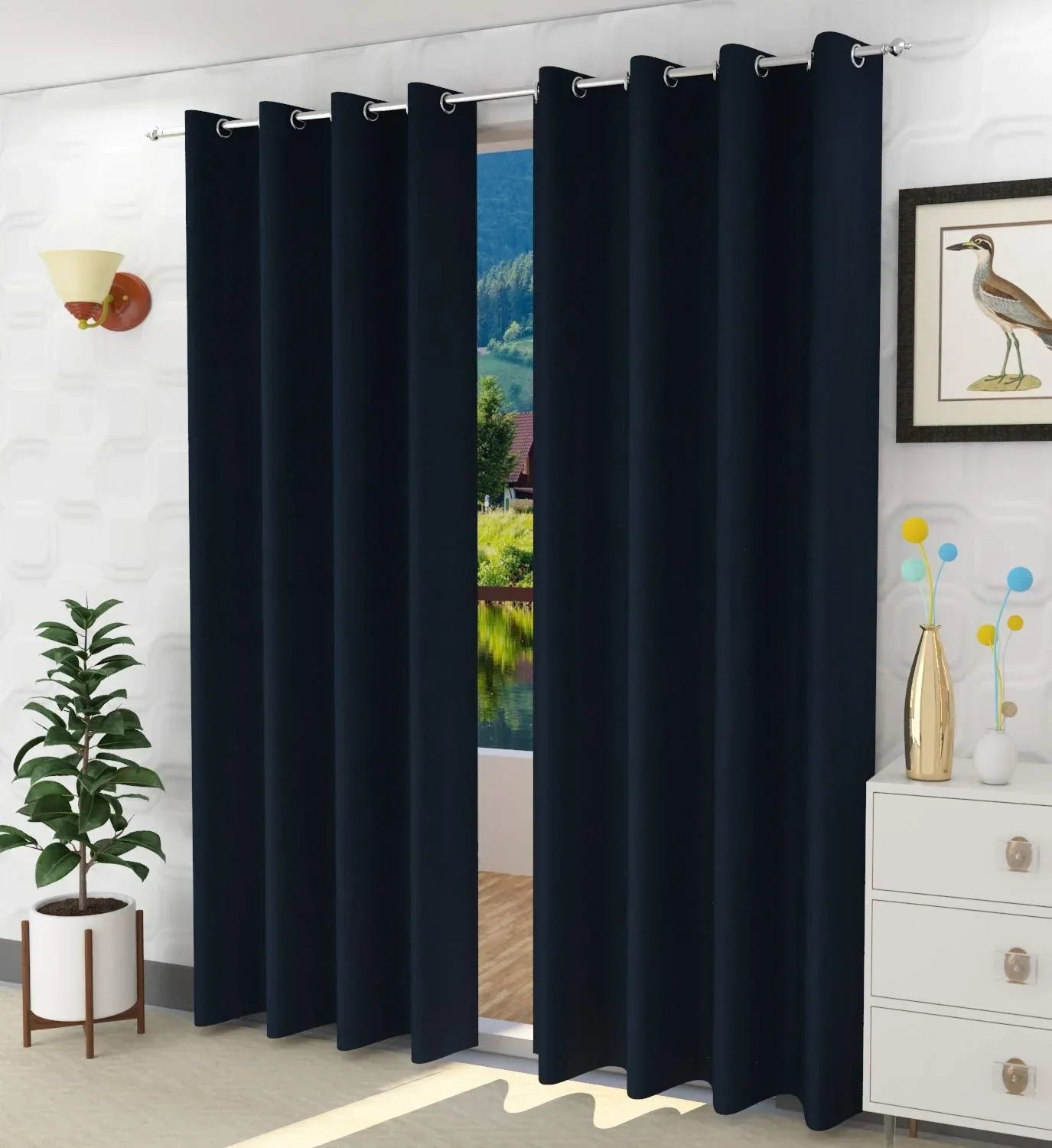 Solid Polyester Curtains - Black (Set of 2)