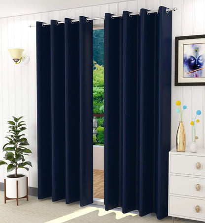 Solid Polyester Curtains - Blue (Set of 2)