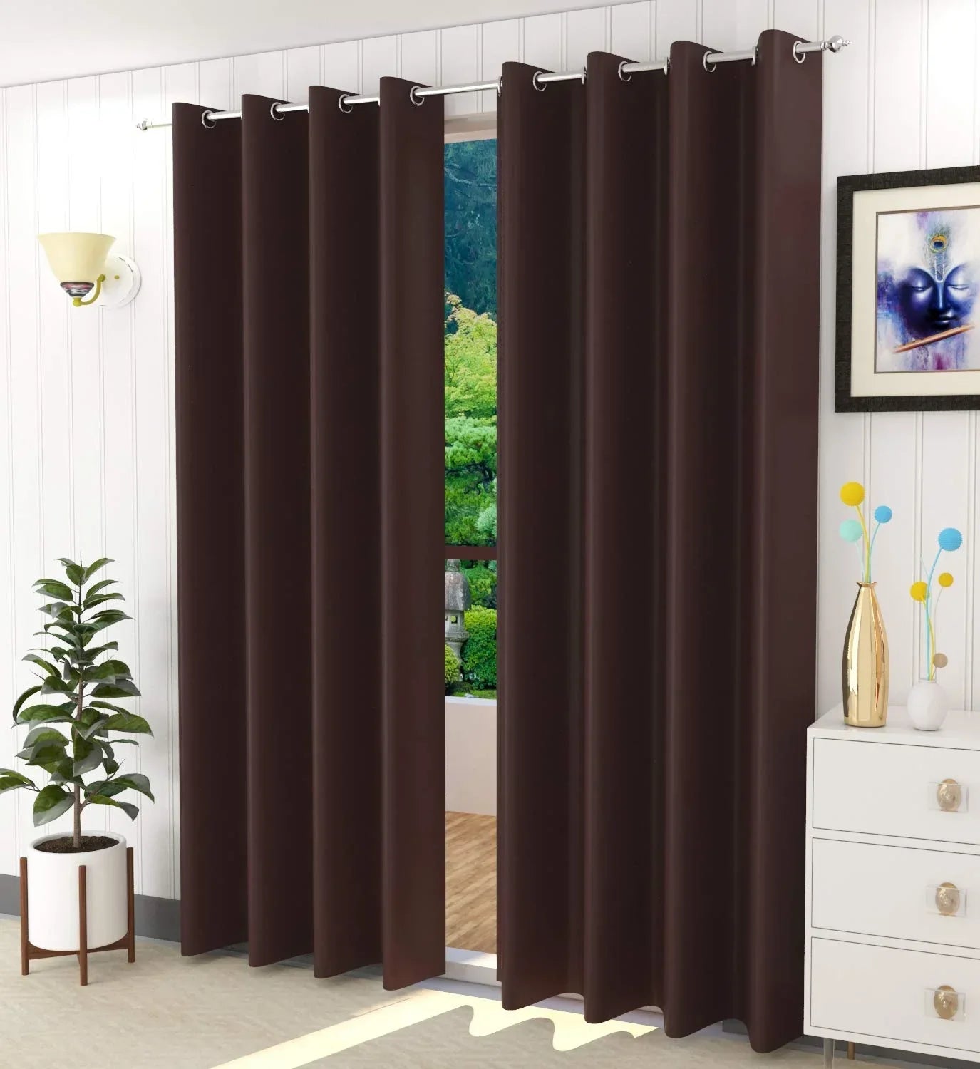 Solid Polyester Curtains - Brown (Set of 2)