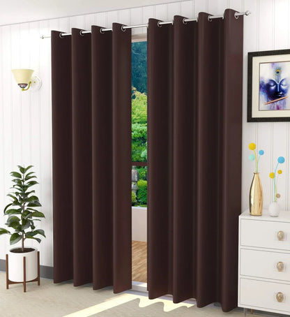 Solid Polyester Curtains - Brown (Set of 2)