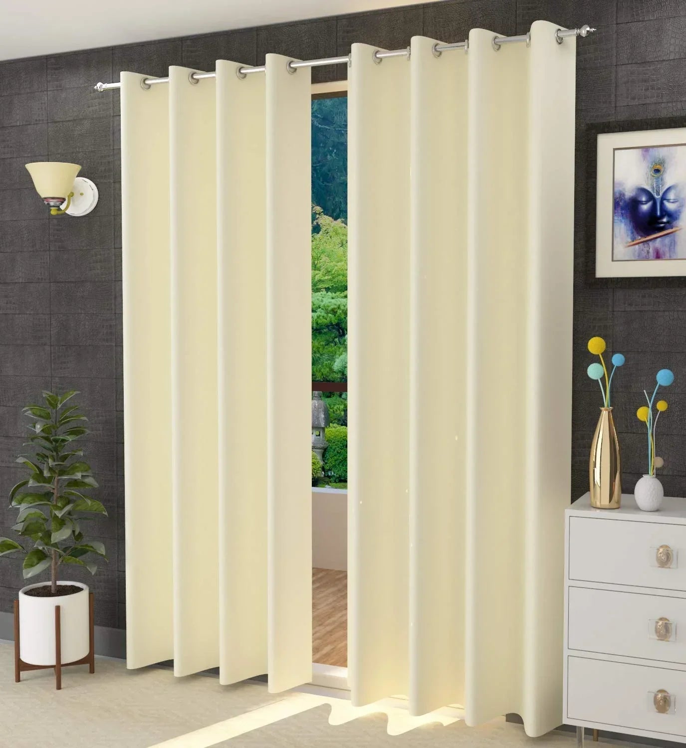Solid Polyester Curtains - Ivory (Set of 2)