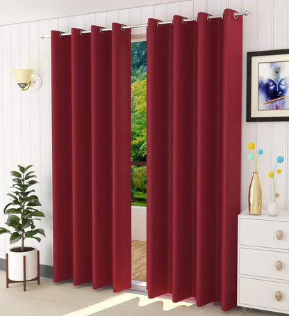 Solid Polyester Curtains - Maroon (Set of 2)