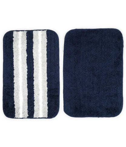 Solid & Striped Combo - Blue Microfibre Doormat (Pack of 2)