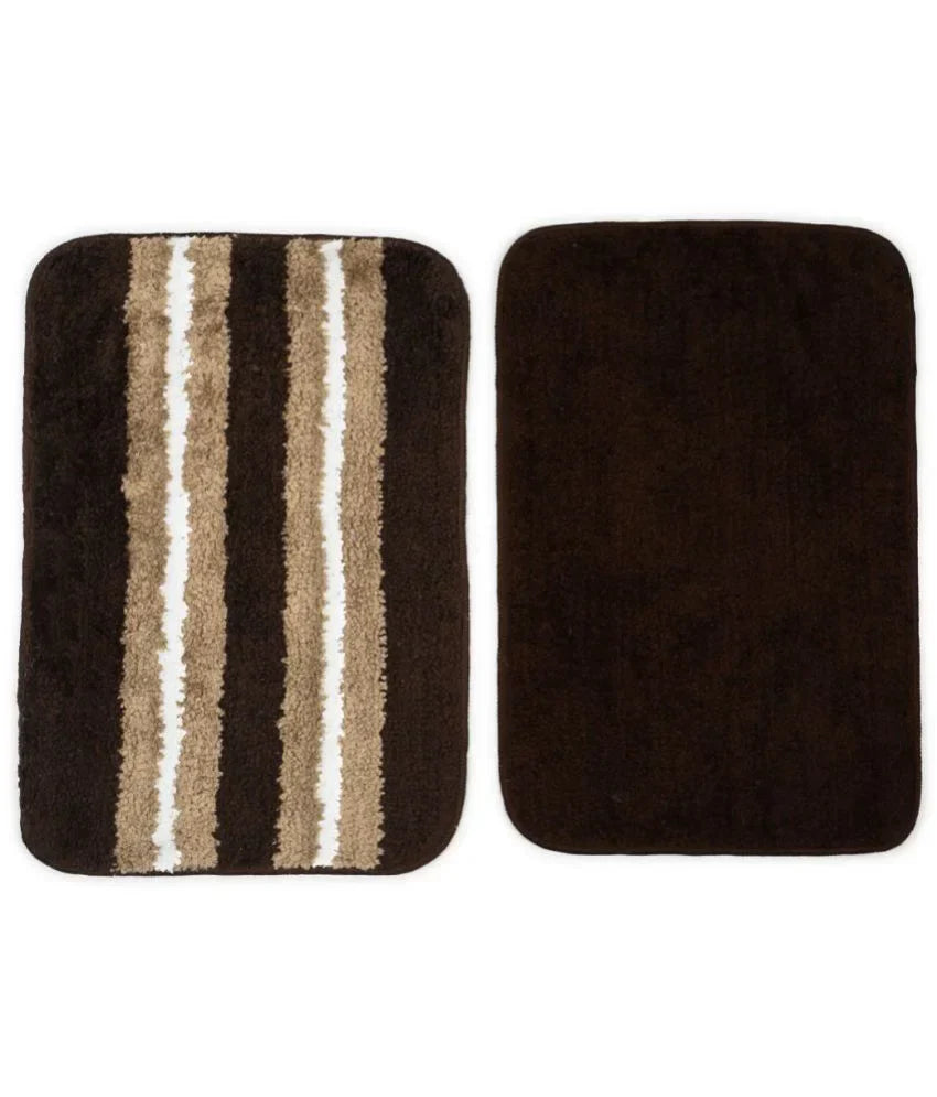 Solid & Striped Combo - Brown Microfibre Doormat (Pack of 2)