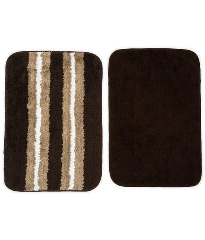 Solid & Striped Combo - Brown Microfibre Doormat (Pack of 2)
