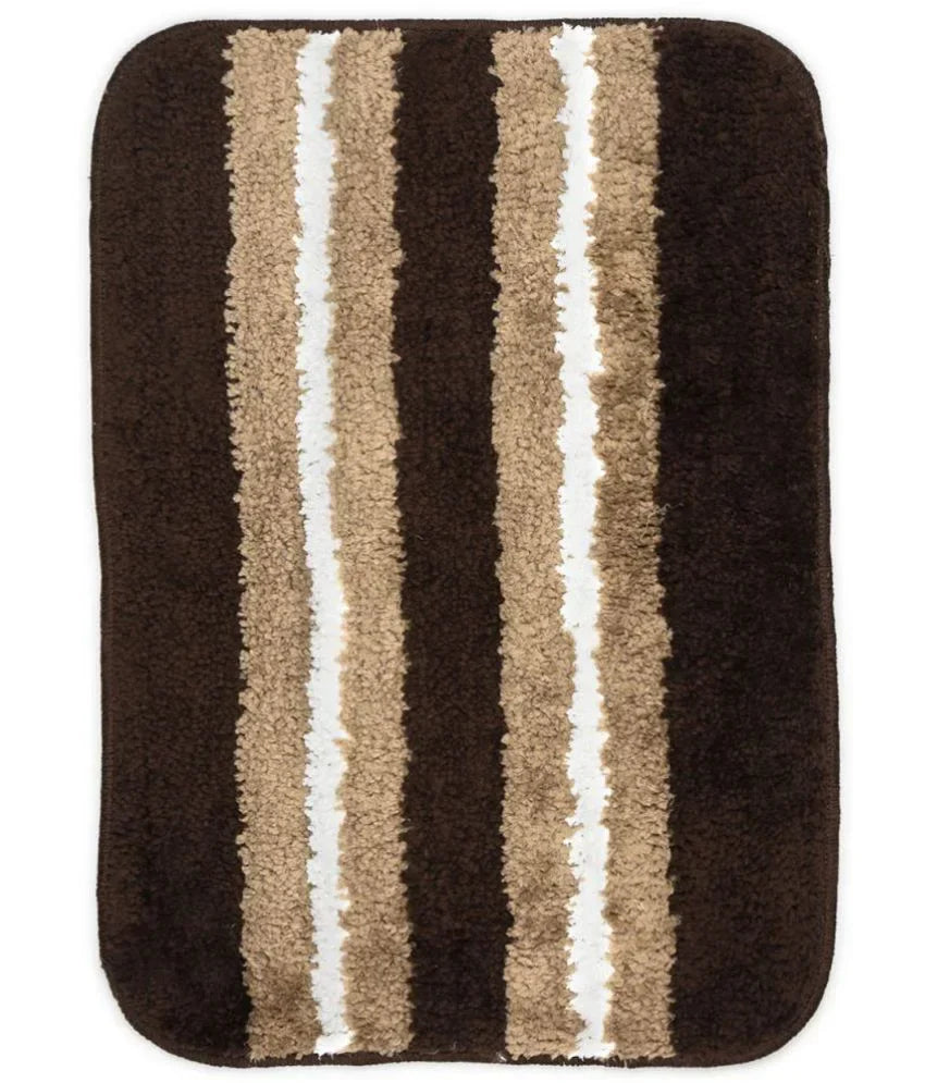 Solid & Striped Combo - Brown Microfibre Doormat (Pack of 2)