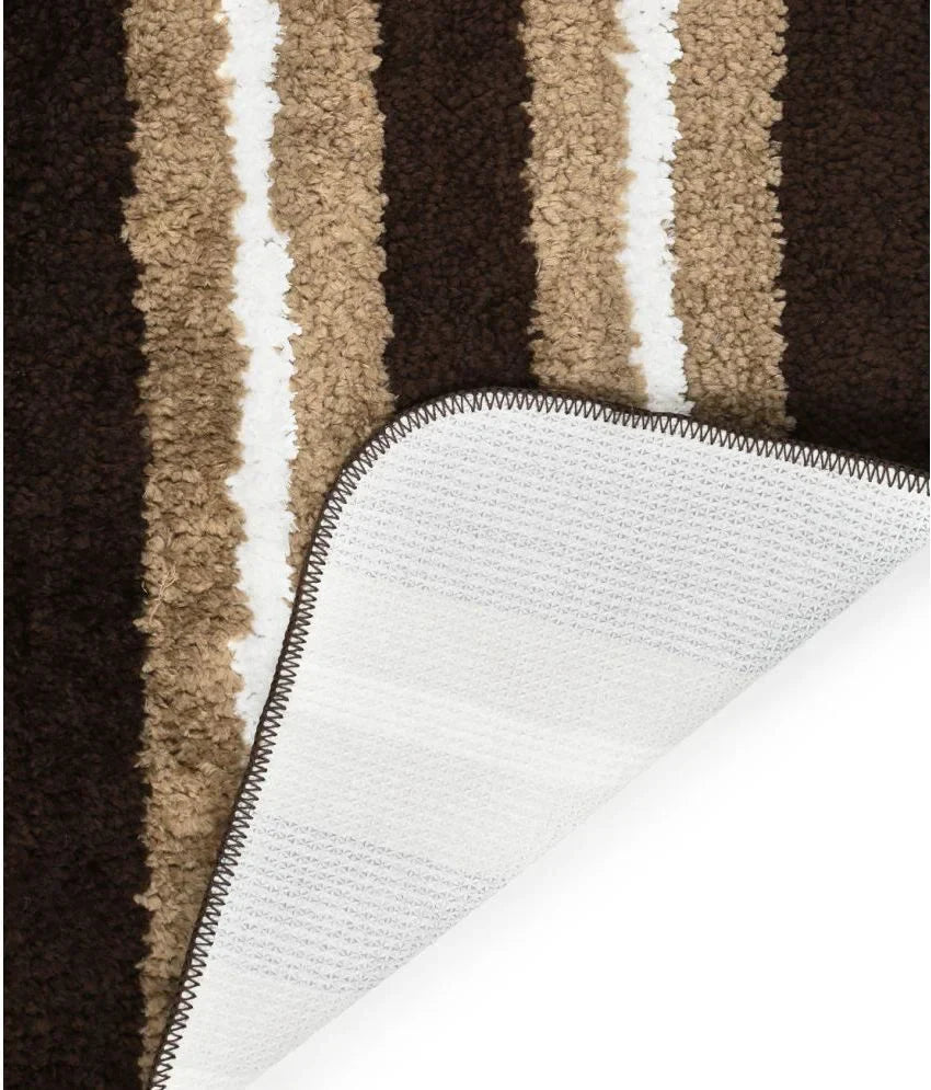 Solid & Striped Combo - Brown Microfibre Doormat (Pack of 2)