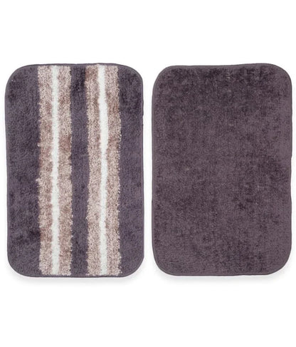 Solid & Striped Combo - Grey Microfibre Doormat (Pack of 2)