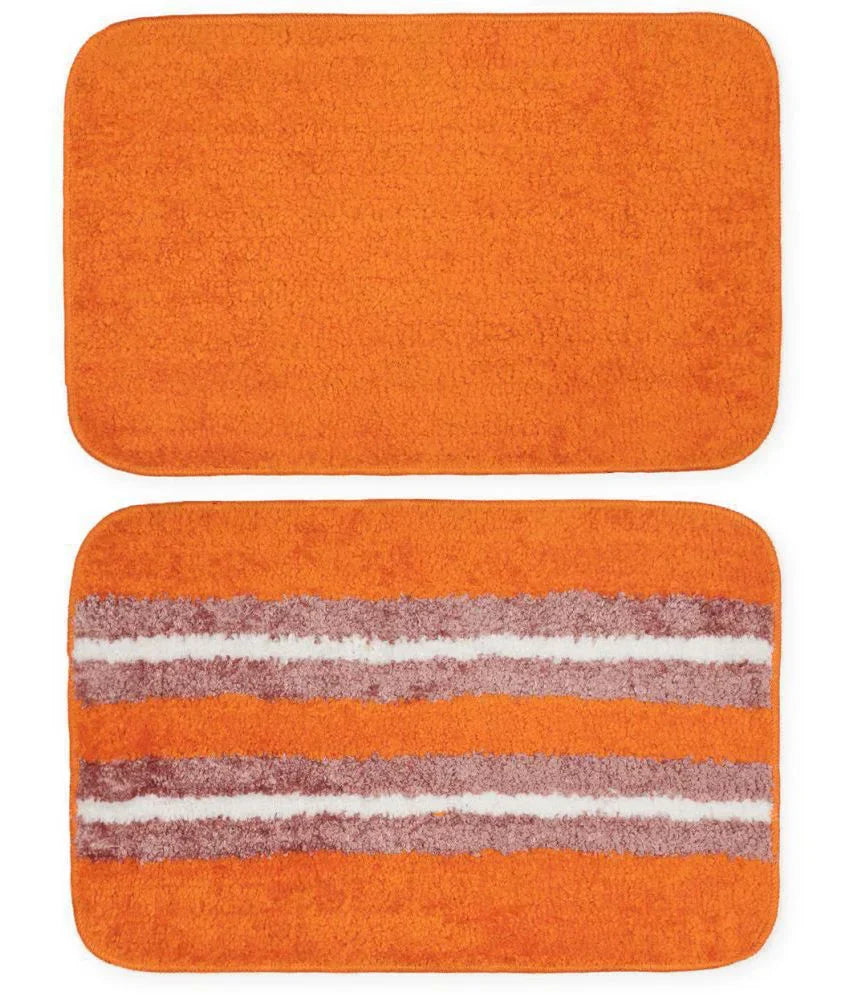 Solid & Striped Combo - Orange Microfibre Doormat (Pack of 2)
