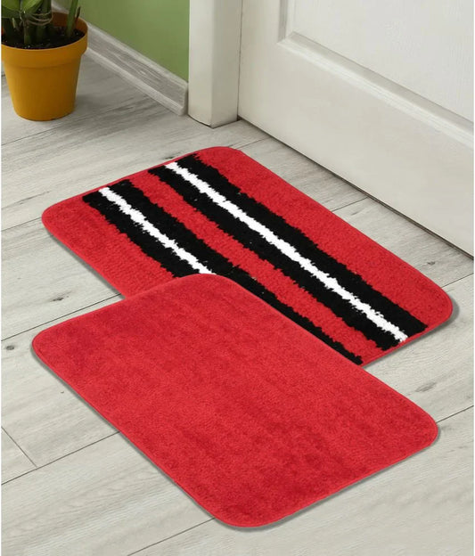 Solid & Striped Combo - Raspberry Microfibre Doormat (Pack of 2)