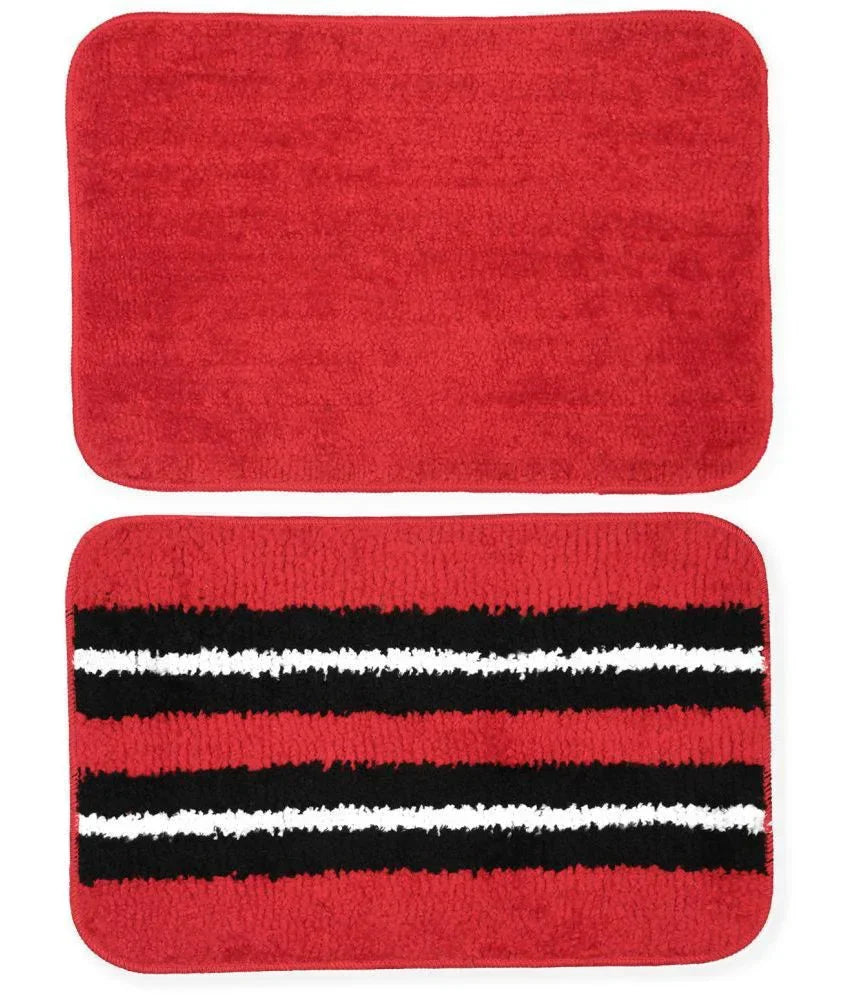 Solid & Striped Combo - Raspberry Microfibre Doormat (Pack of 2)