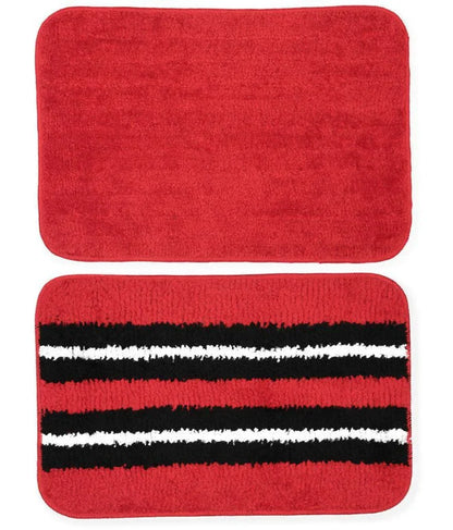Solid & Striped Combo - Raspberry Microfibre Doormat (Pack of 2)