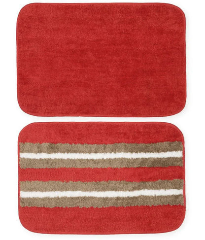 Solid & Striped Combo - Red Microfibre Doormat (Pack of 2)