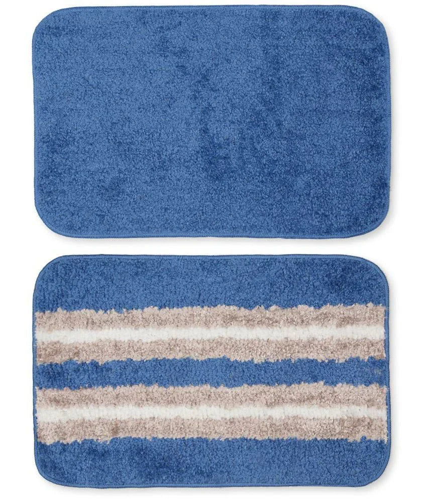 Solid & Striped Combo - Sky Microfibre Doormat (Pack of 2)