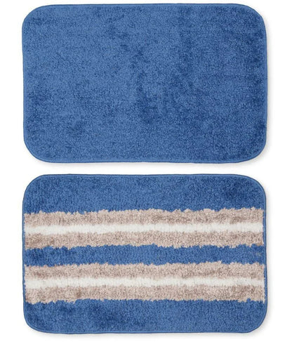 Solid & Striped Combo - Sky Microfibre Doormat (Pack of 2)