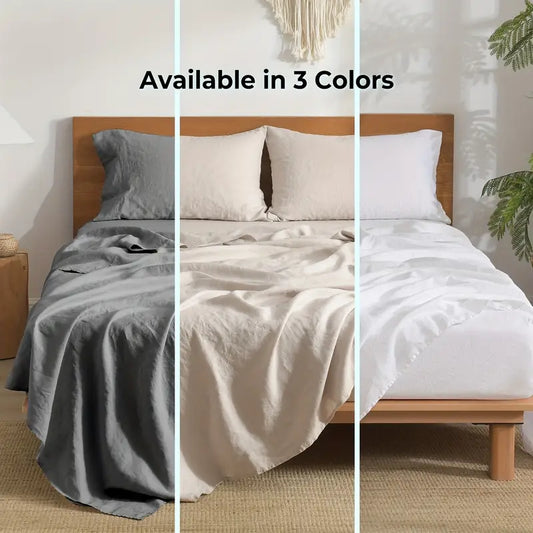100% Linen Washed Sheet Set | Soft, Comfortable & Breathable with 16in Deep Pocket Fitted Sheet - Multiple Colors Available