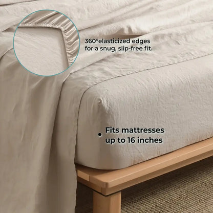 100% Linen Washed Sheet Set | Soft, Comfortable & Breathable with 16in Deep Pocket Fitted Sheet - Multiple Colors Available